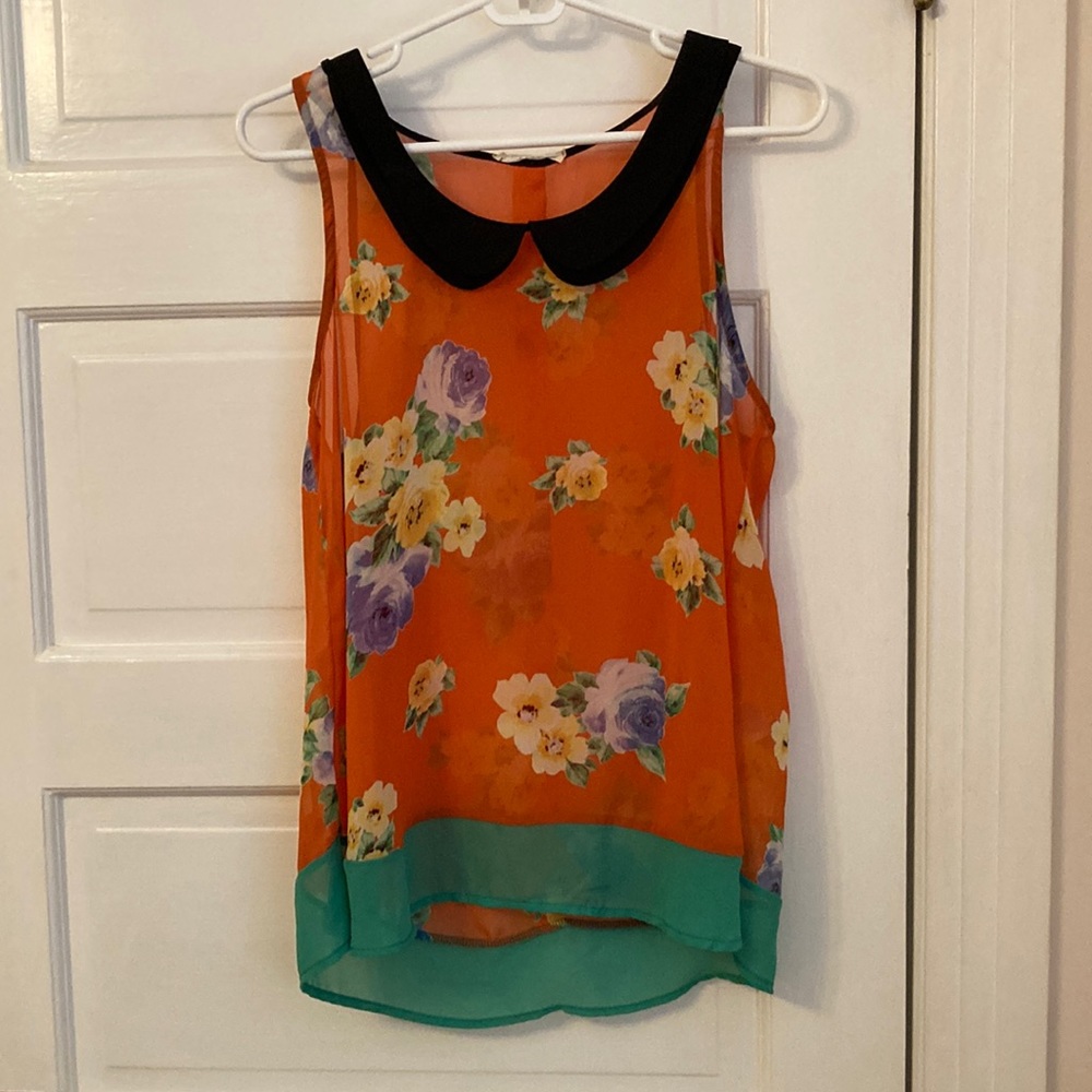 Lush floral Peter pan collar sheer tank blouse